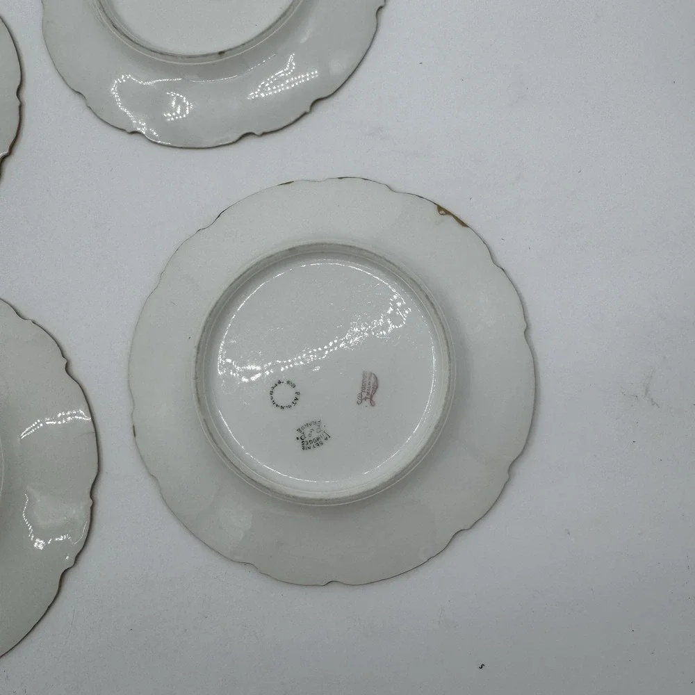 Antique 1909 Set 4 La Seynie P&P Limoges Plates Lycetts Decorators Gold Monogram